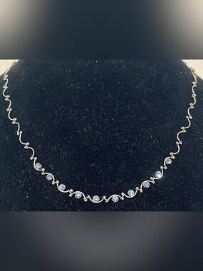 Vintage Blue Crystal Silver Tone Necklace